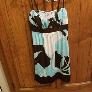 Blue, white and brown dress
